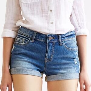 🔥BDG | URBAN OUTFITTERS Mid-Rise Shortie Distressed Rolled Denim Shorts SZ 26‎